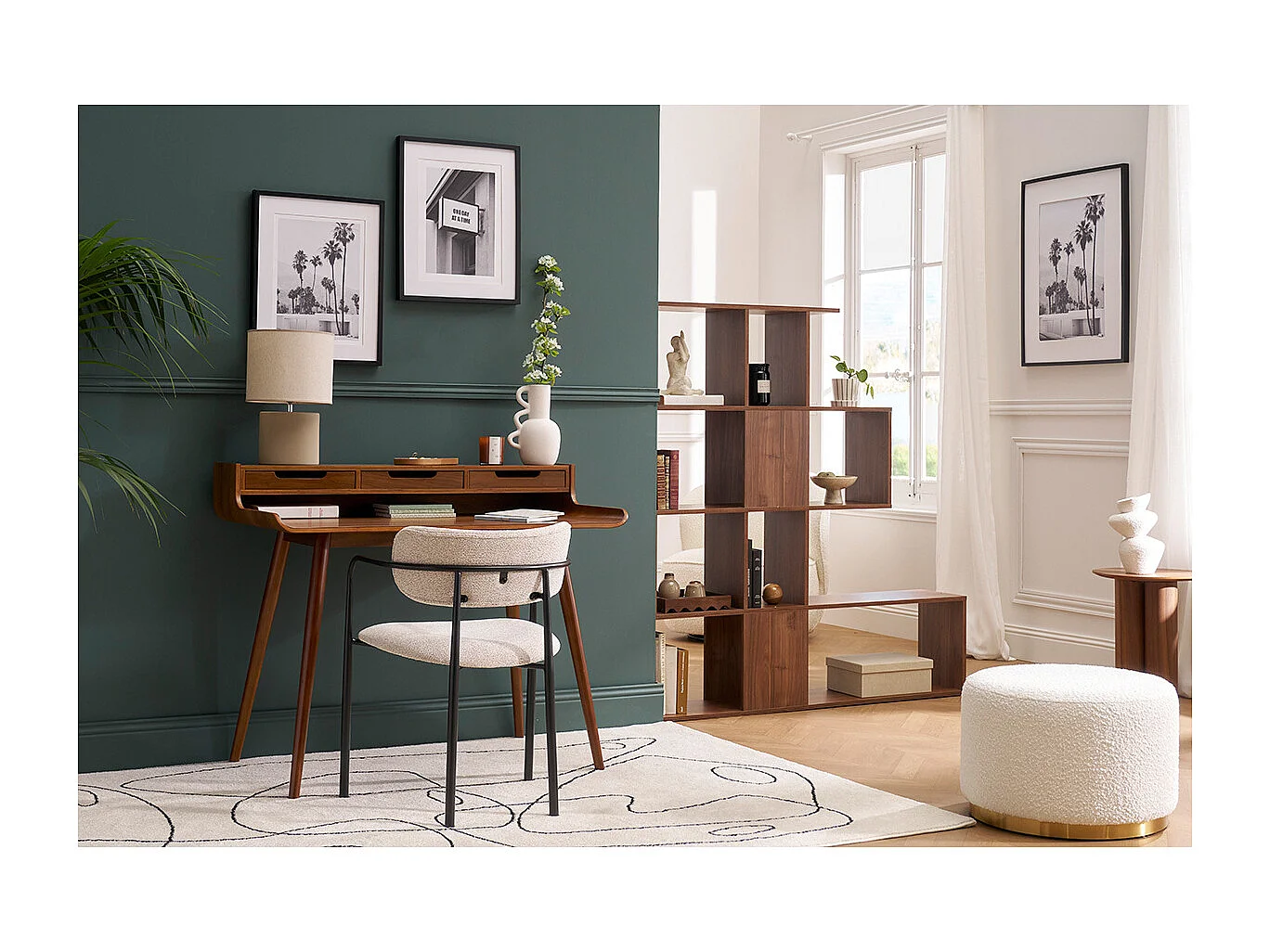 Libreria scandinava mobile divisorio design finitura noce H147 cm COMO