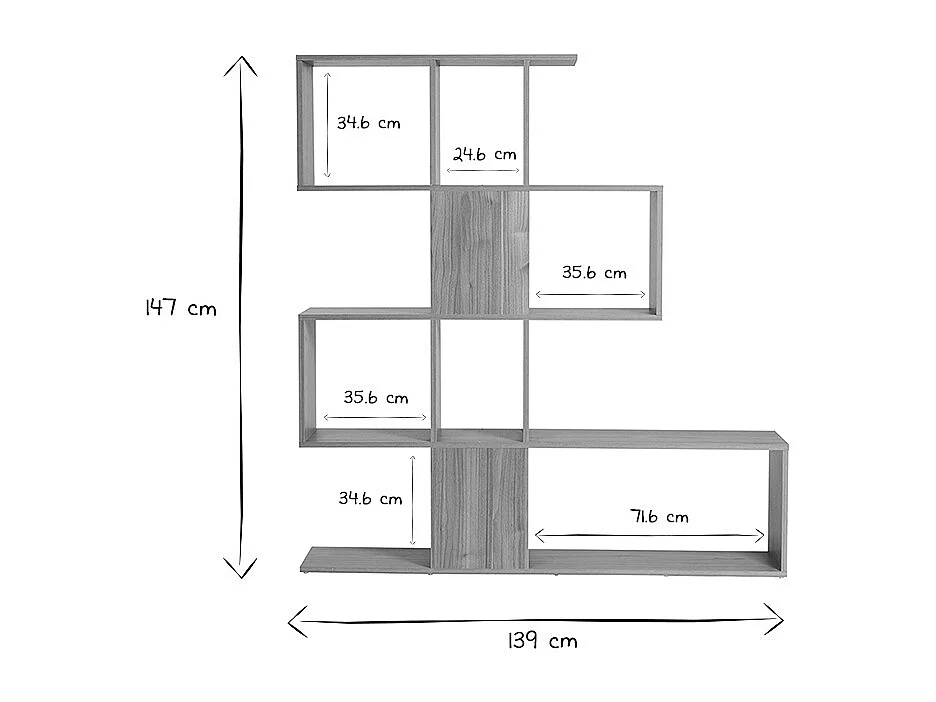 Libreria scandinava mobile divisorio design finitura noce H147 cm COMO