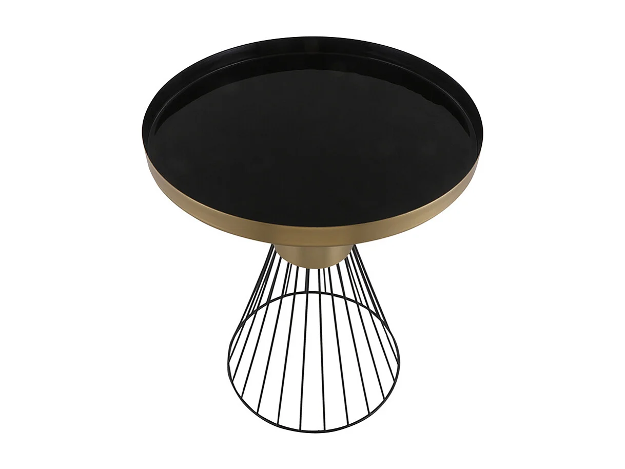 Table d'appoint ronde en acier laqué noir et doré D41 cm SPLEEN