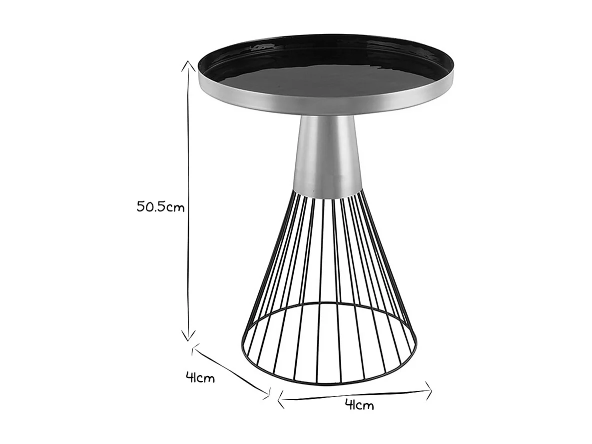 Table d'appoint ronde en acier laqué noir et doré D41 cm SPLEEN