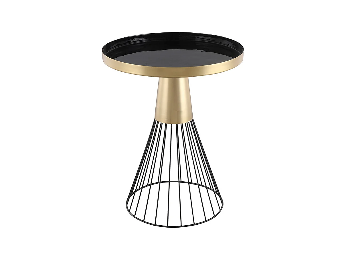 Table d'appoint ronde en acier laqué noir et doré D41 cm SPLEEN