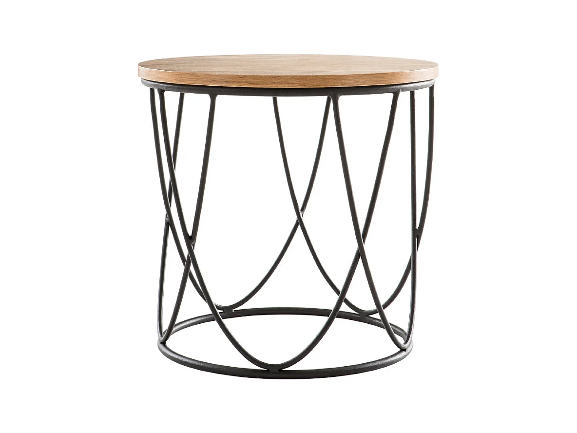 Table d'appoint ronde bois clair chêne et métal noir D42 cm LACE