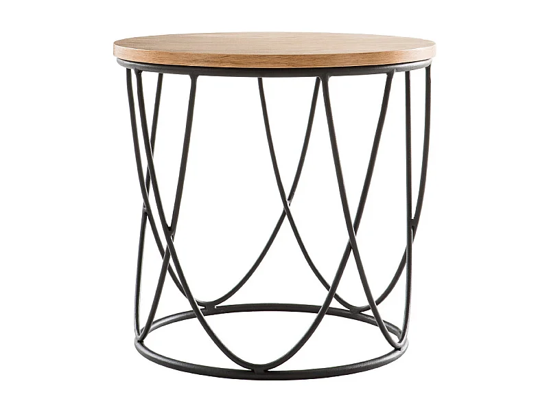 Table d'appoint ronde bois clair chêne et métal noir D42 cm LACE