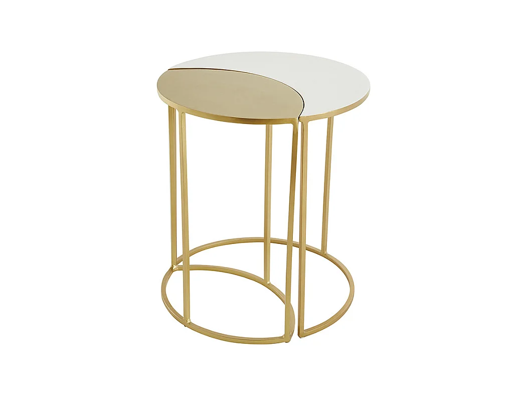 Table d'appoint en métal laqué blanc et doré TOSCANE