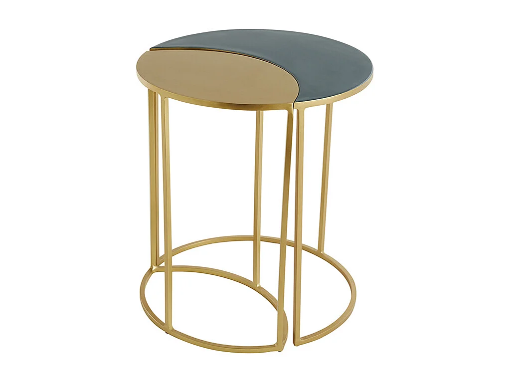 Mesa auxiliar de metal lacado azul petróleo y dorado TOSCANE