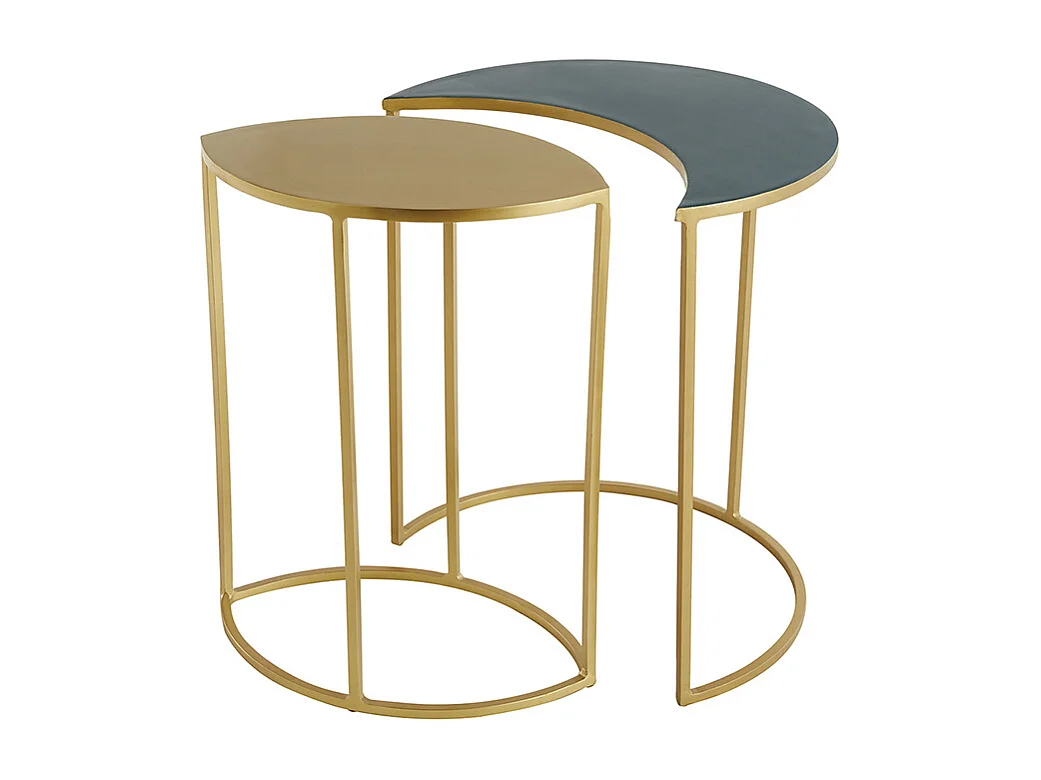 Mesa auxiliar de metal lacado azul petróleo y dorado TOSCANE