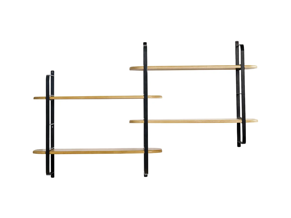 Wandregal aus massivem Mangoholz und schwarzem Metall B122 cm AKINA