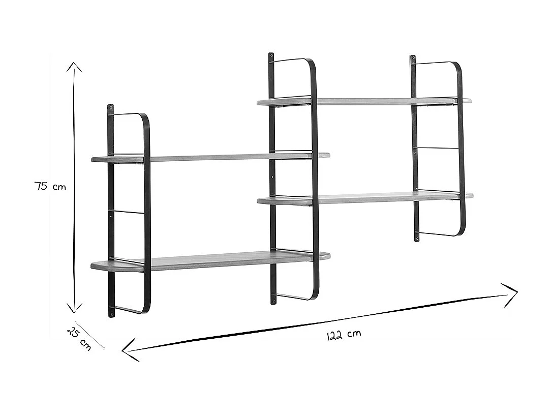 Mensola murale in legno massello di mango e metallo nero L122 cm AKINA