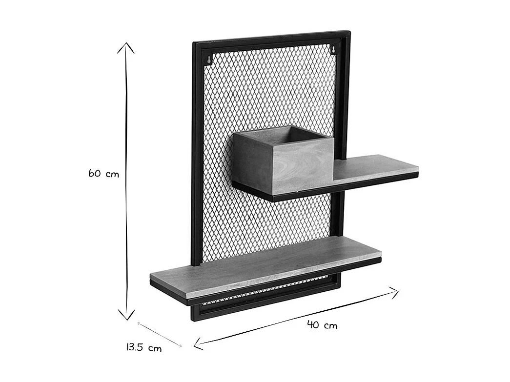 Estantería de pared doble en metal y mango macizo A60 cm RACK