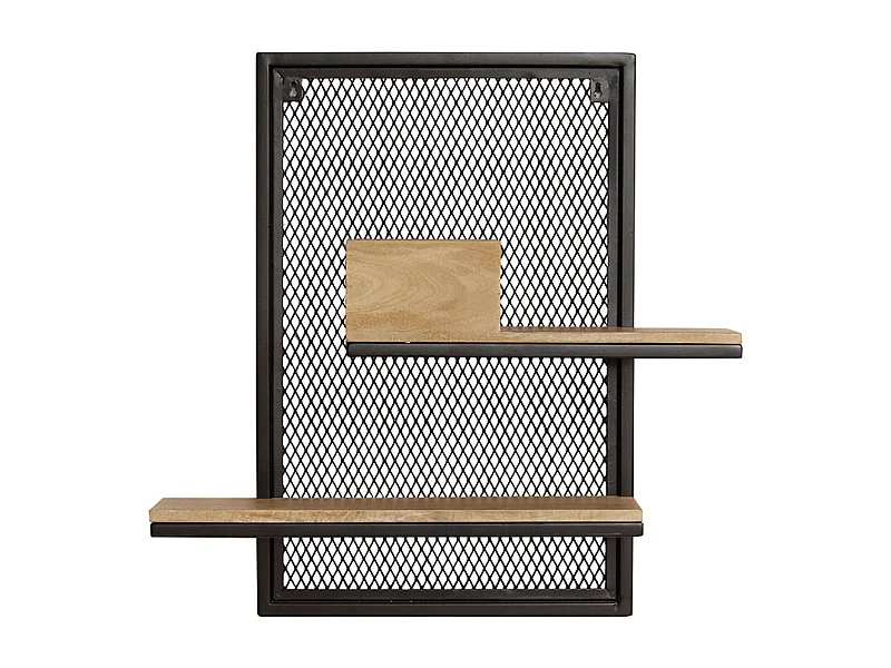 Etagère murale double en bois manguier massif et métal noir L40 cm RACK
