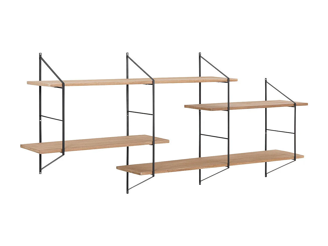 Etagère murale XL modulable en bois clair et métal noir L191 cm BRIDGE