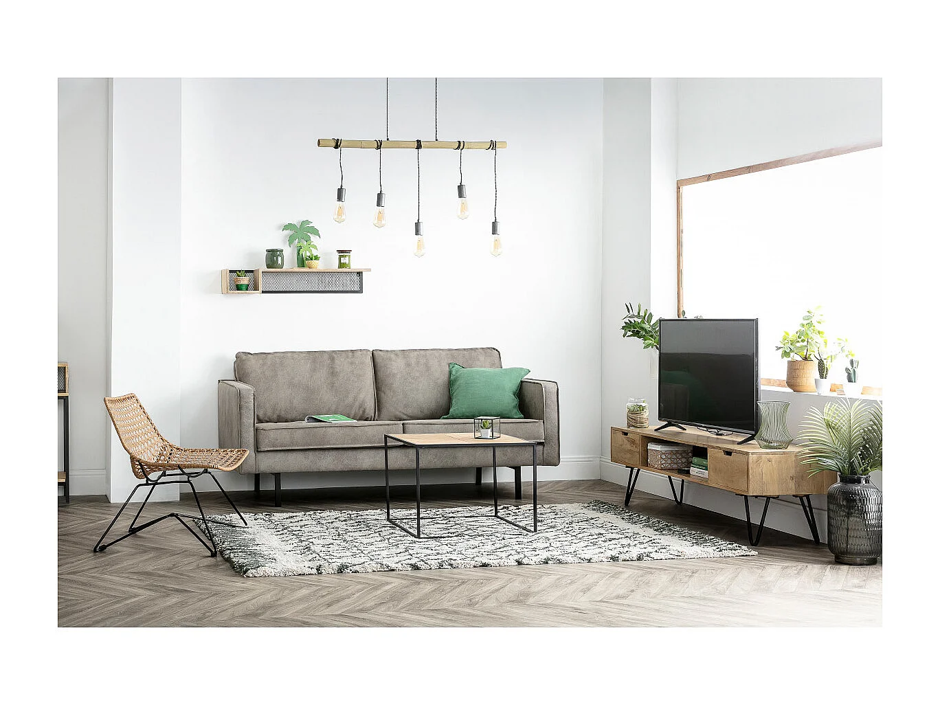 Wandregal Industrie-Stil Mangoholz und Metall 90 cm RACK