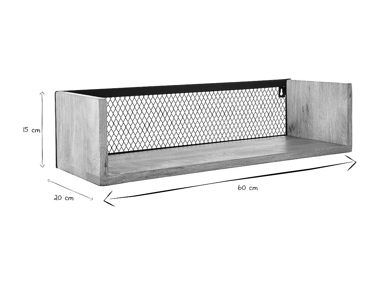 Étagère murale industrielle en bois manguier massif et métal noir L60 cm RACK