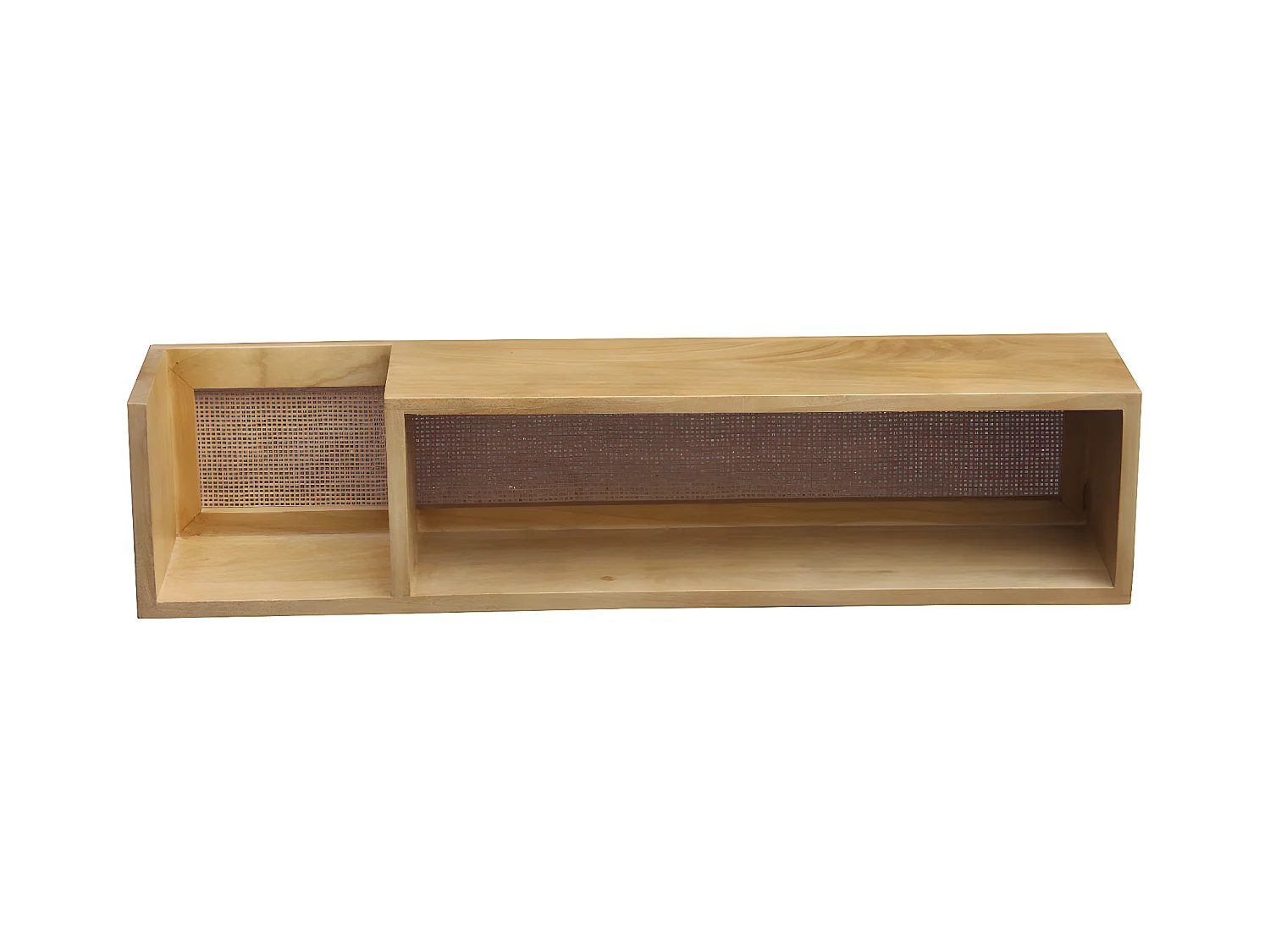 Wandregal aus massivem Mangoholz und Rattan-Rohrgeflecht B90 cm ACANGE