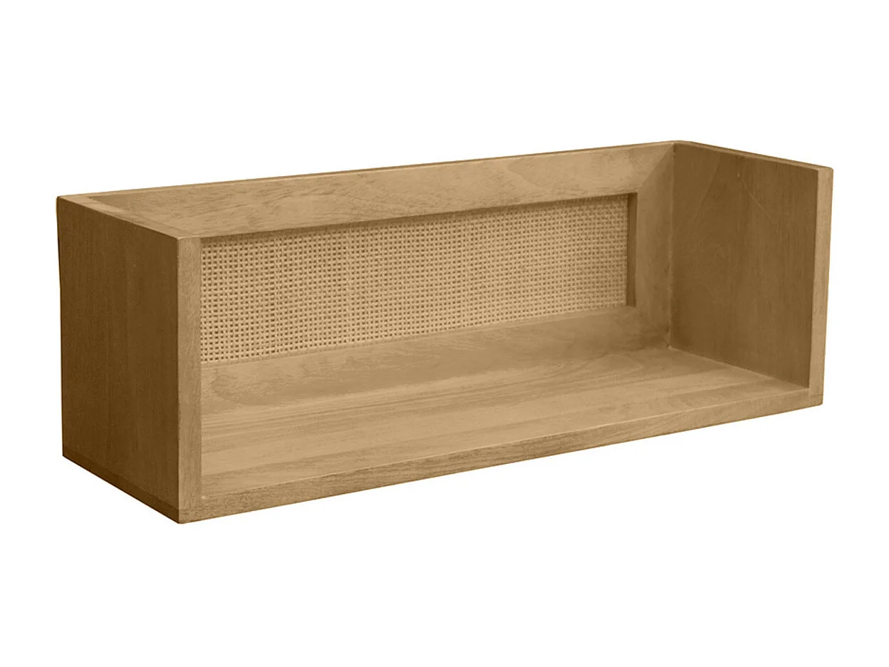Étagère tablette murale en bois manguier massif et cannage rotin L60 cm ACANGE