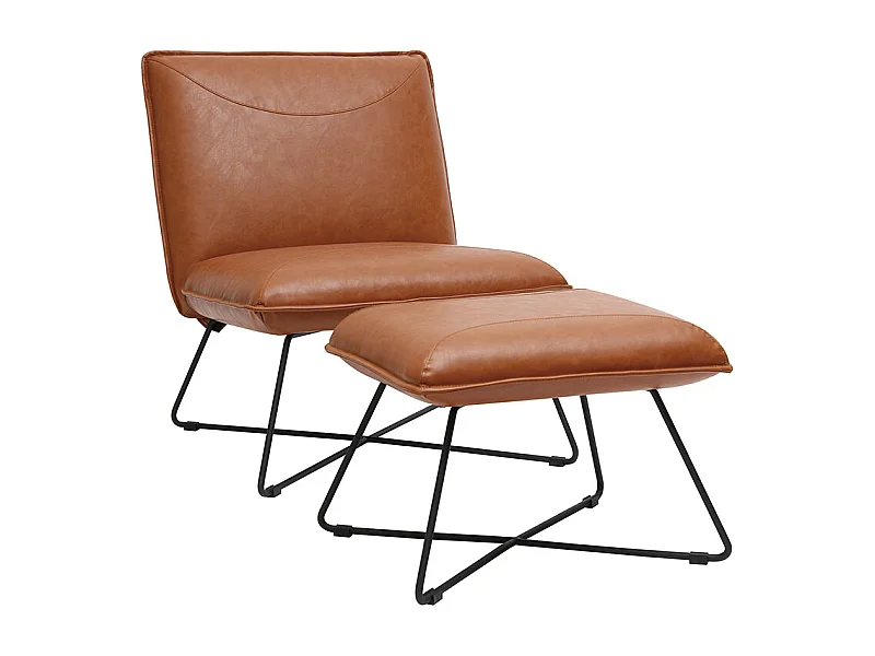 Sillón vintage marrón con reposapiés PHILO