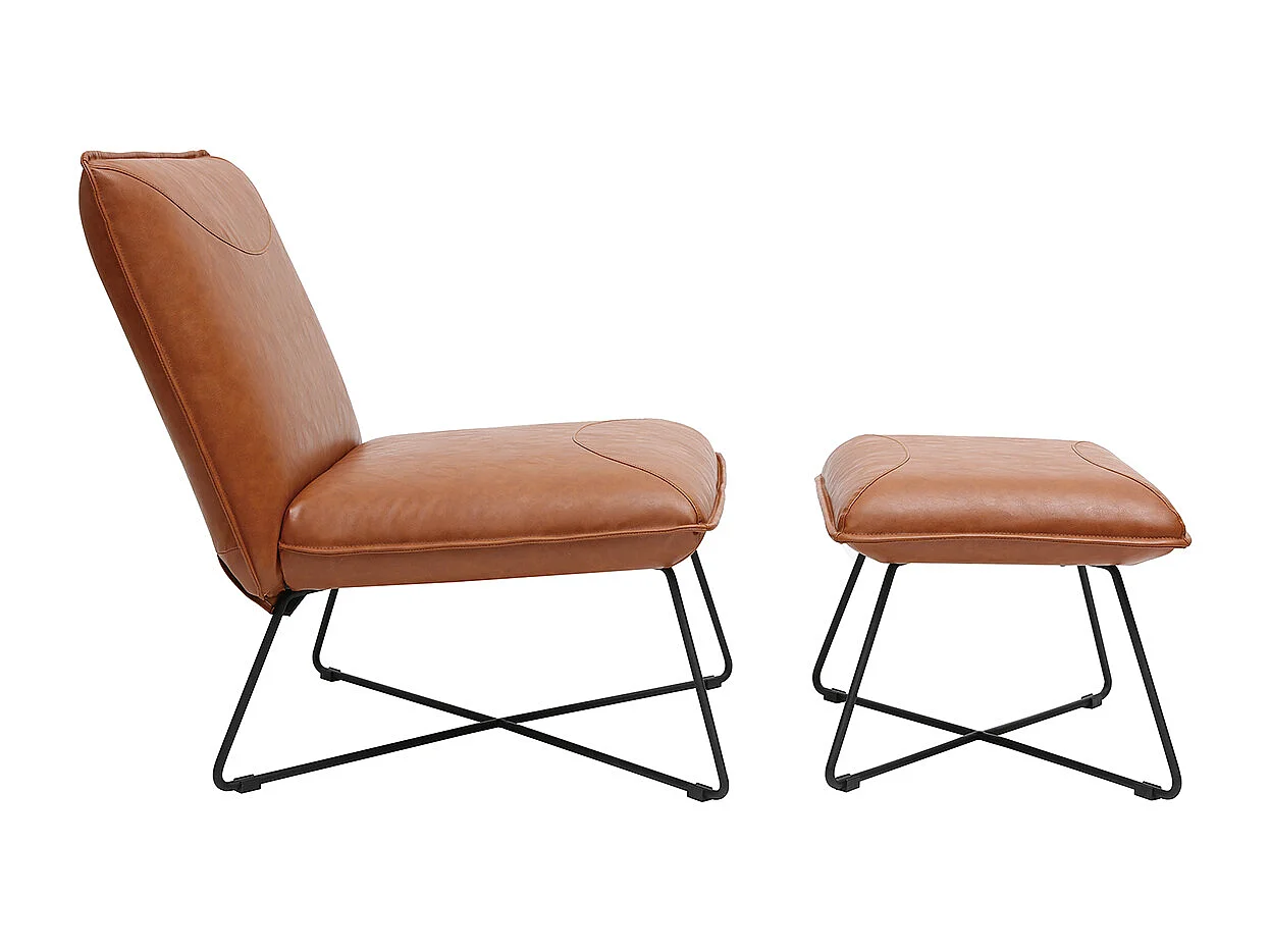 Sillón vintage marrón con reposapiés PHILO