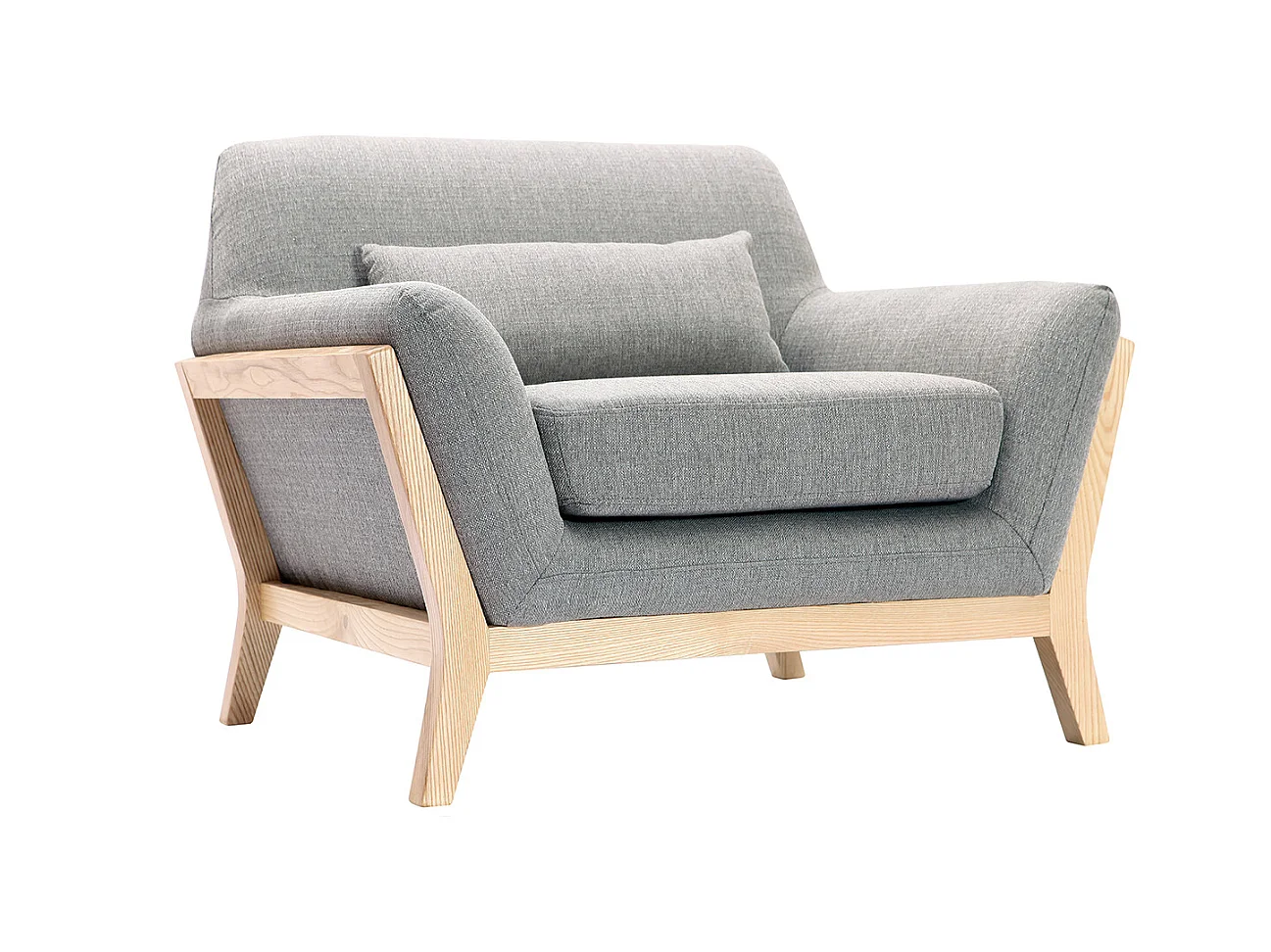 Fauteuil scandinave en tissu gris et bois clair massif YOKO