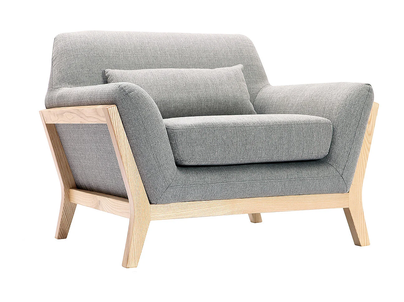 Fauteuil scandinave en tissu gris et bois clair massif YOKO