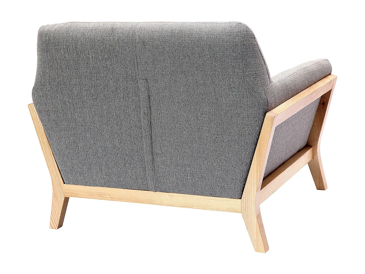 Fauteuil scandinave en tissu gris et bois clair massif YOKO