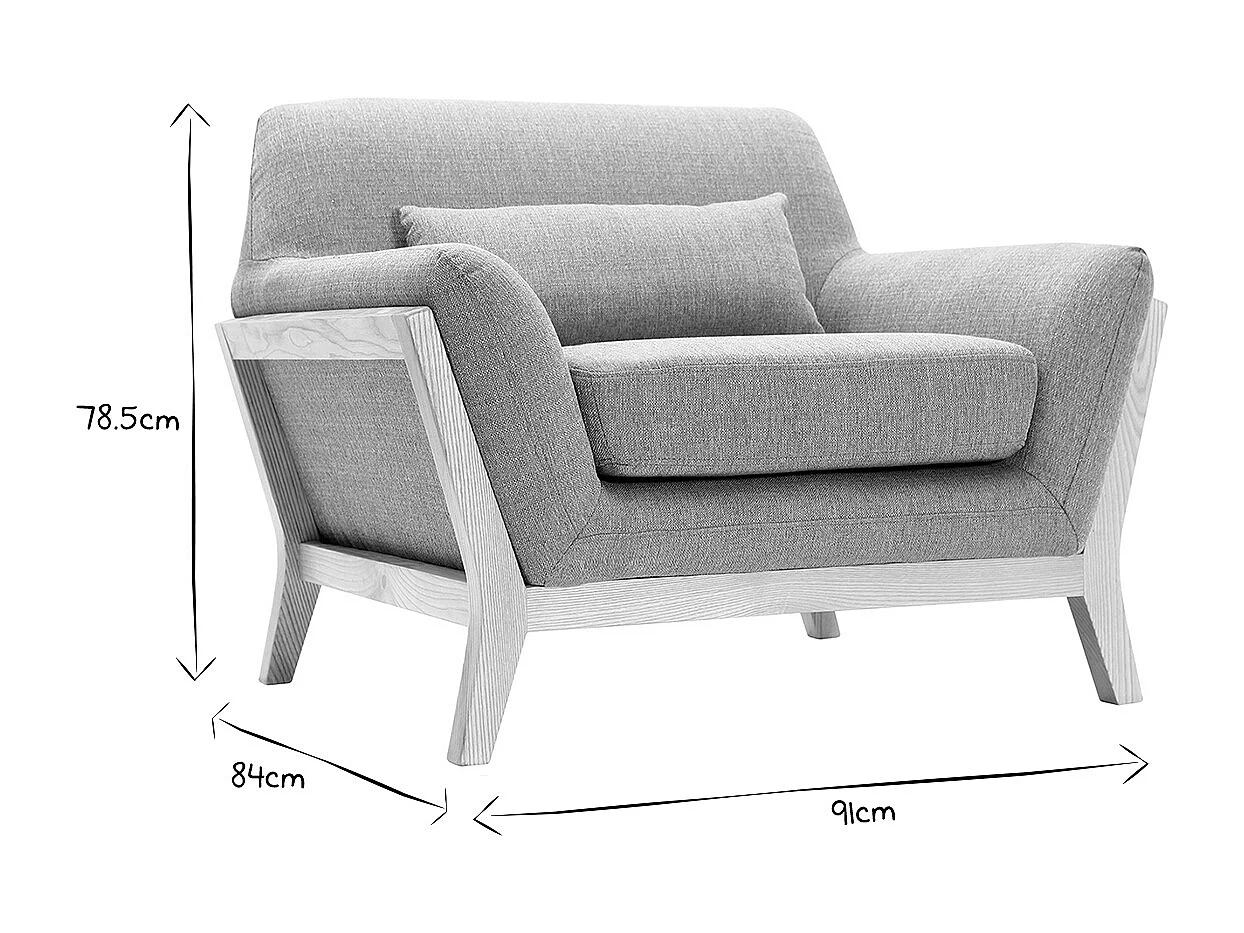 Fauteuil scandinave en tissu gris et bois clair massif YOKO