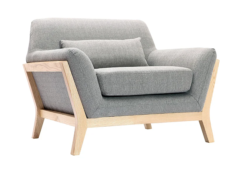 Fauteuil scandinave en tissu gris et bois clair massif YOKO