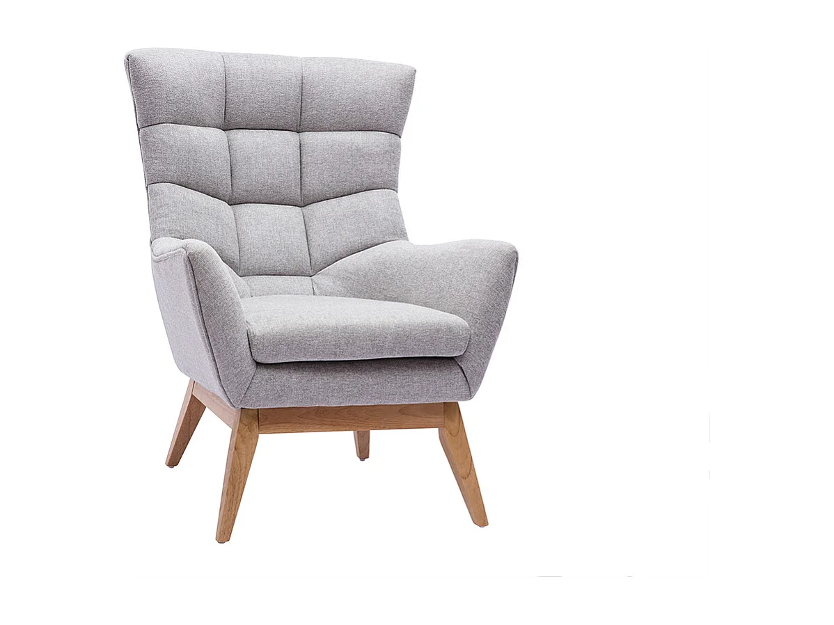 Fauteuil scandinave en tissu effet velours texturé gris clair et bois clair BRODY