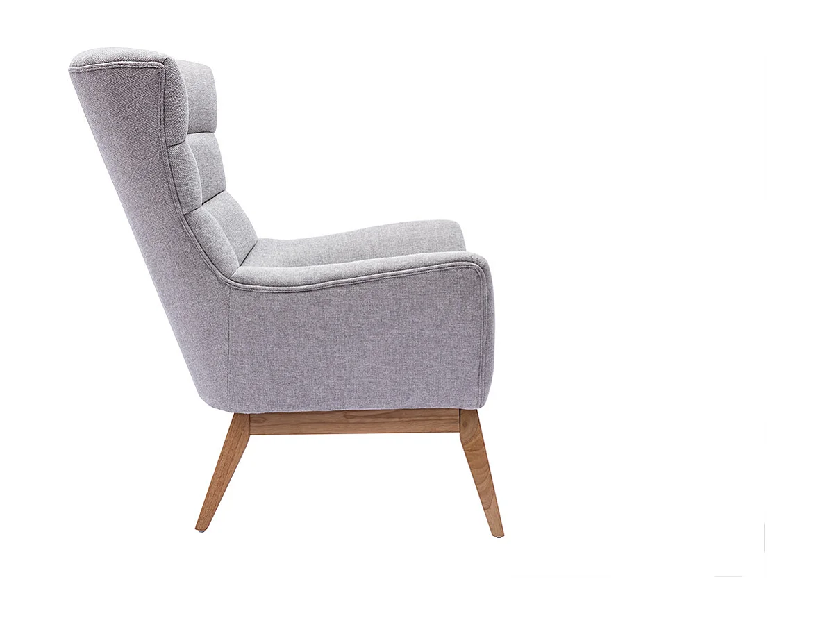 Fauteuil scandinave en tissu effet velours texturé gris clair et bois clair BRODY