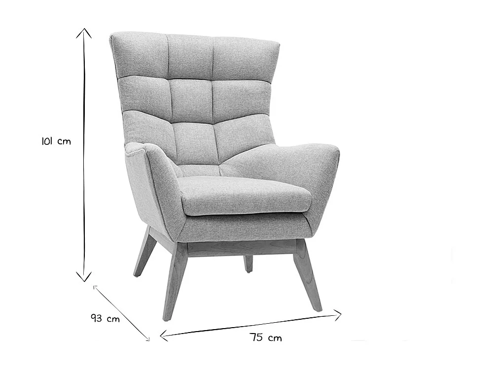 Fauteuil scandinave en tissu effet velours texturé gris clair et bois clair BRODY