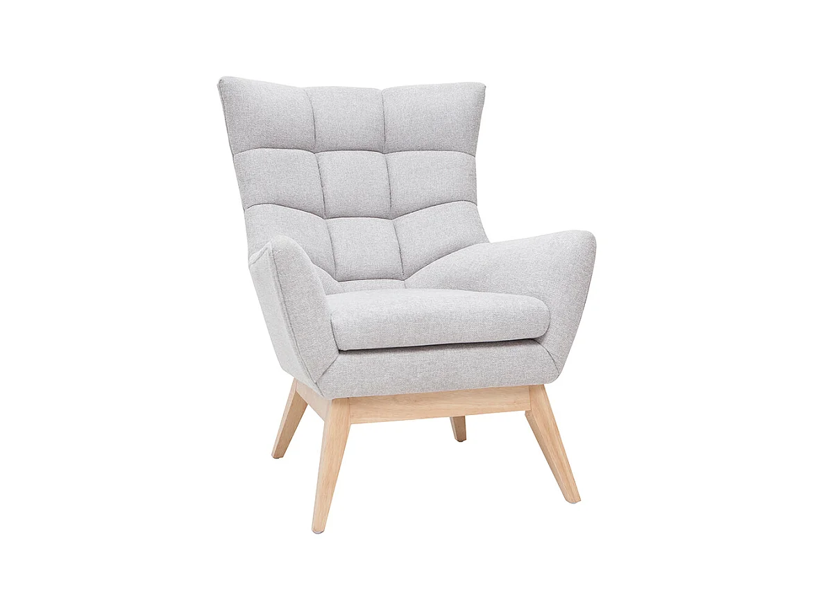 Fauteuil scandinave en tissu effet velours texturé gris clair et bois clair BRODY