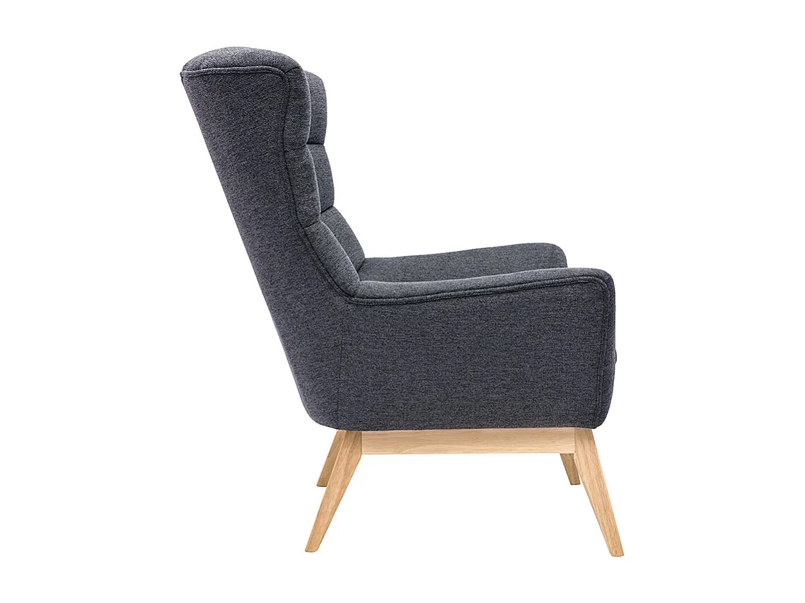 Sillón nórdico con tejido efecto aterciopelado texturizado gris oscuro y madera BRODY