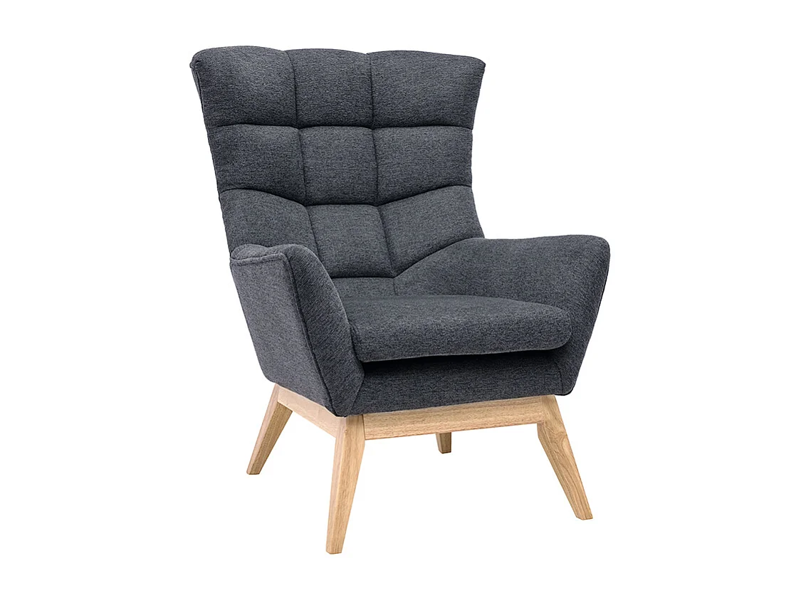 Sillón nórdico con tejido efecto aterciopelado texturizado gris oscuro y madera BRODY