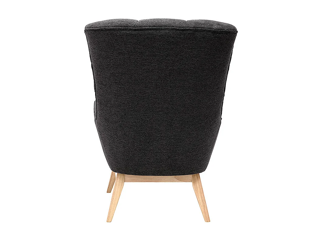 Sillón nórdico con tejido efecto aterciopelado texturizado gris oscuro y madera BRODY