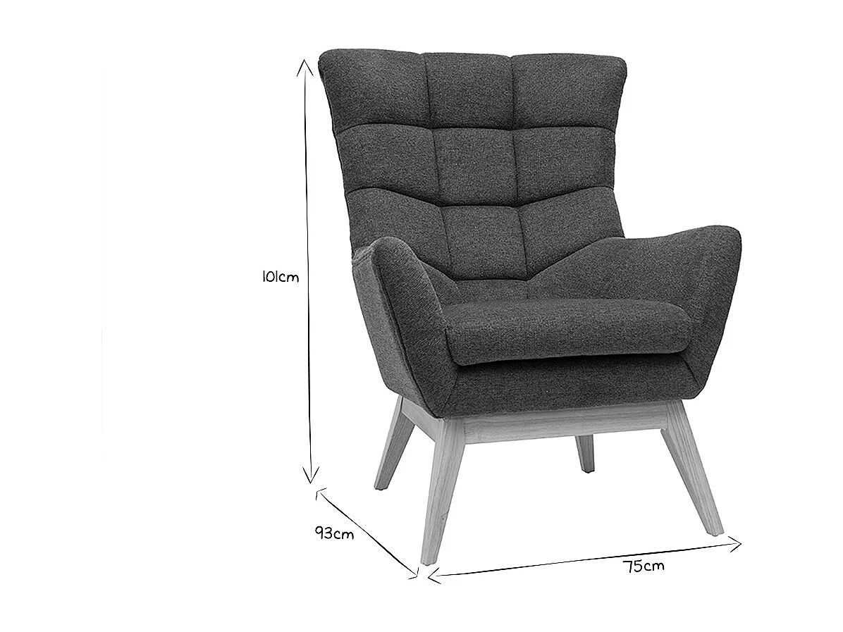 Sillón nórdico con tejido efecto aterciopelado texturizado gris oscuro y madera BRODY