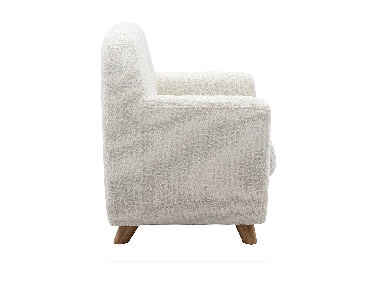 Sedia scandinava in tessuto effetto lana bouclé bianco e legno chiaro NORKID