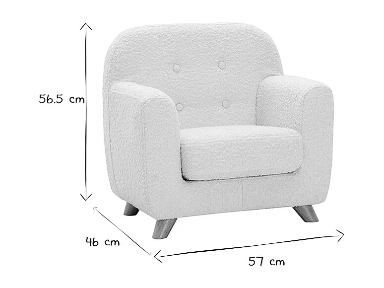 Sillón para niños nórdico de borreguillo blanco y madera clara NORKID