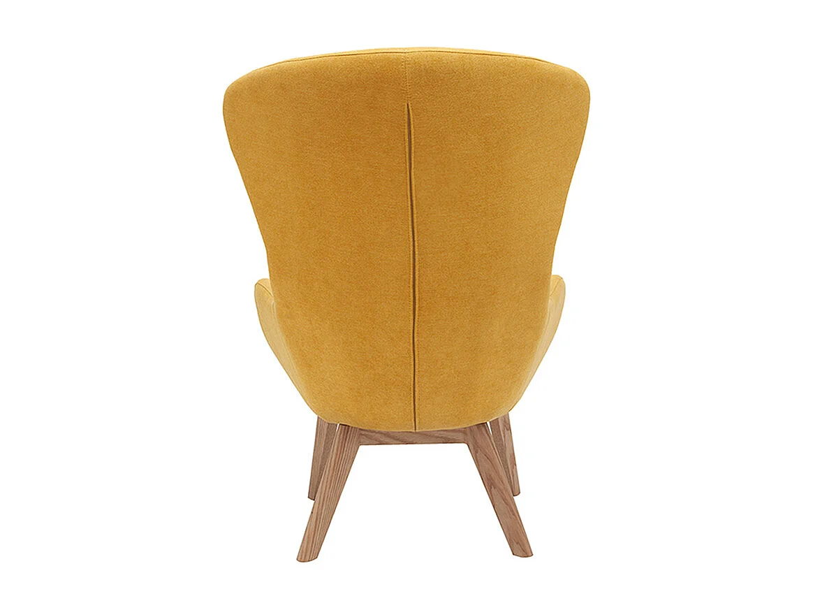 Fauteuil scandinave en tissu effet velours jaune moutarde et bois ESKUA