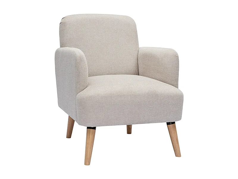 Sillón nórdico de tejido efecto aterciopelado texturizado beige y madera ISKO