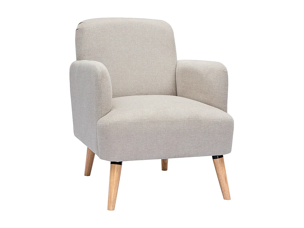 Sillón nórdico de tejido efecto aterciopelado texturizado beige y madera ISKO