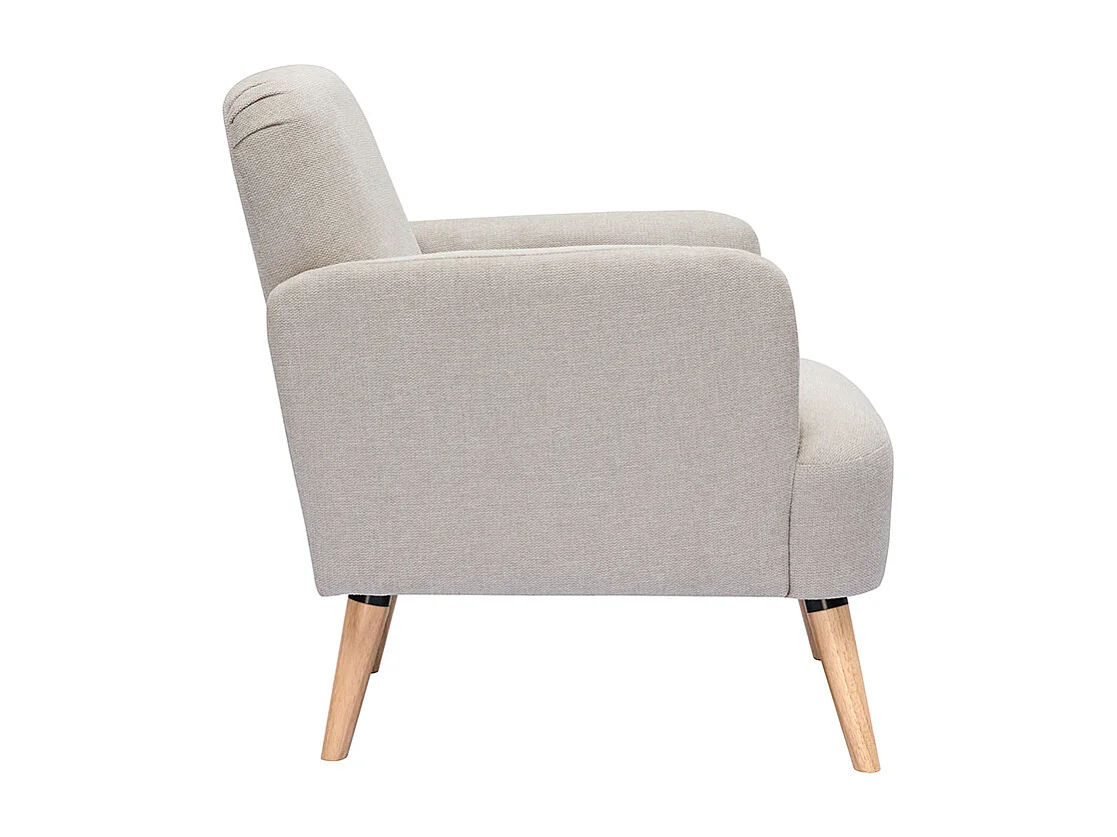 Sillón nórdico de tejido efecto aterciopelado texturizado beige y madera ISKO