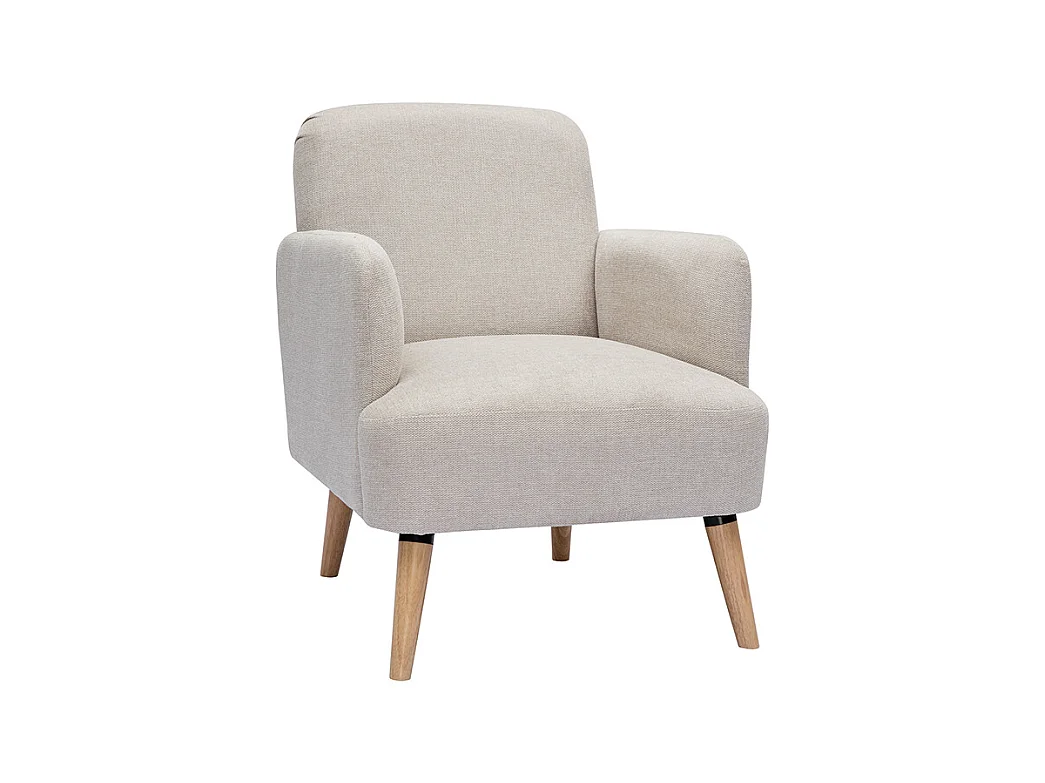 Fauteuil scandinave en tissu effet velours texturé beige et bois clair ISKO