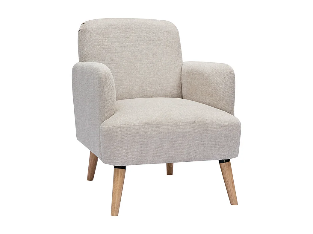 Poltrona scandinava in tessuto effetto velluto testurizzato beige e legno ISKO