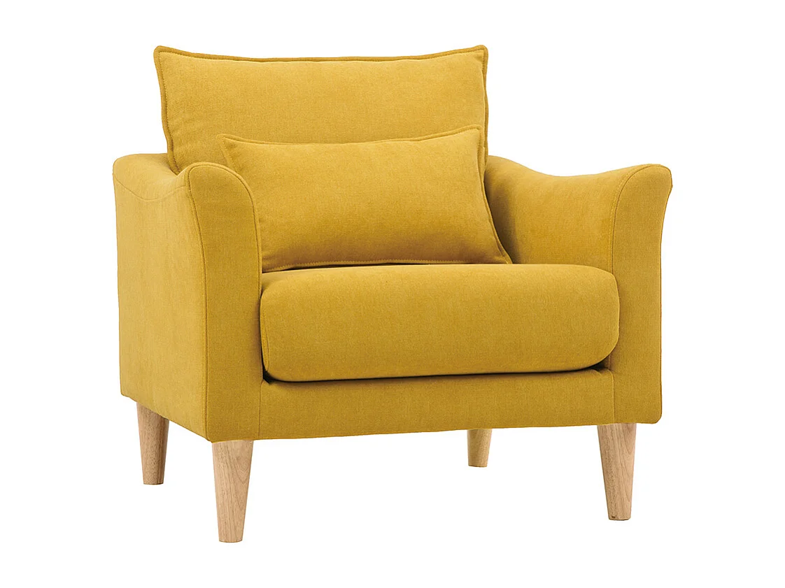 Sillón diseño tejido efecto terciopelo amarillo mostaza y roble KATE