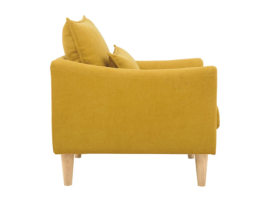 Sillón diseño tejido efecto terciopelo amarillo mostaza y roble KATE