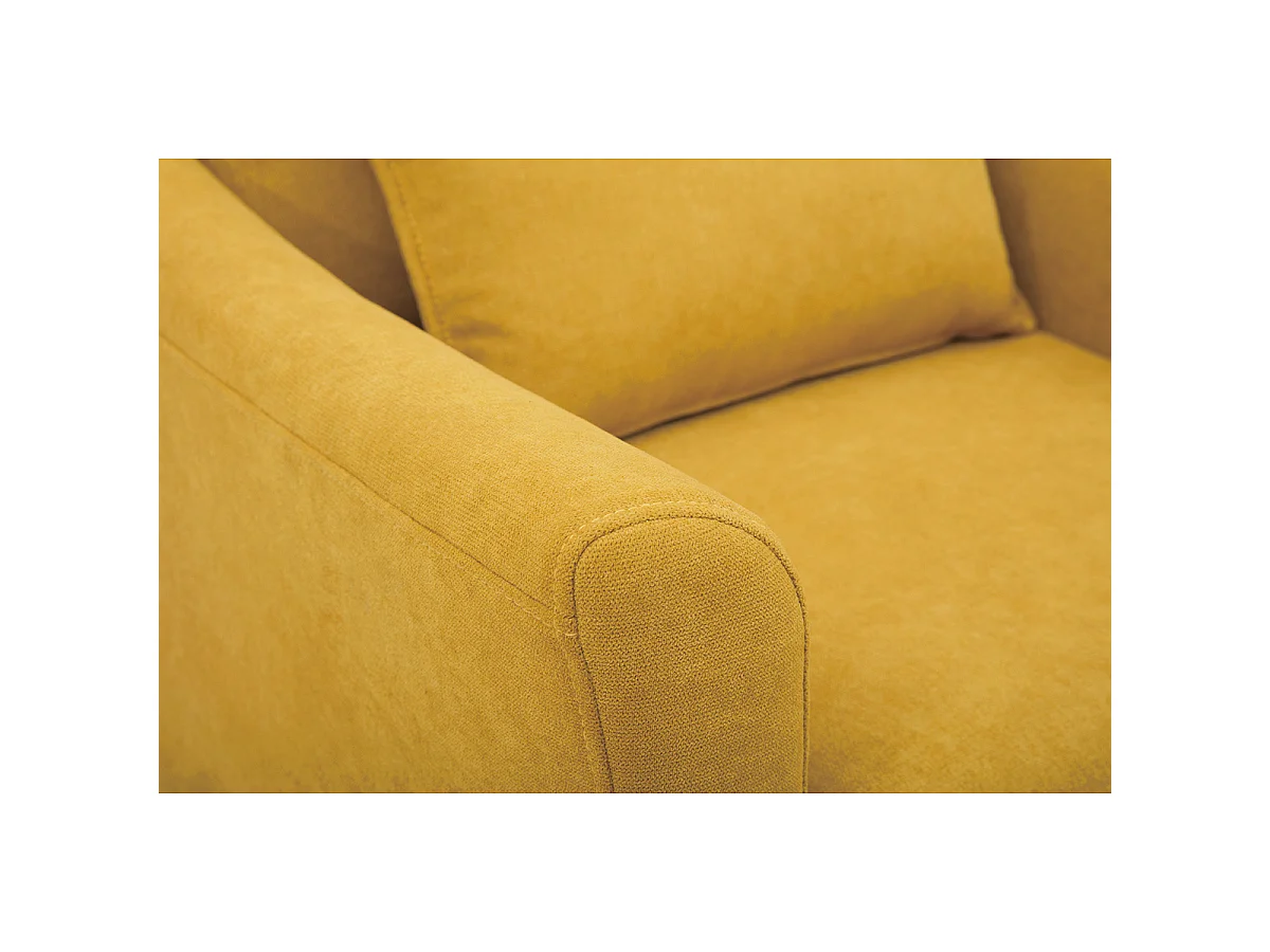 Sillón diseño tejido efecto terciopelo amarillo mostaza y roble KATE