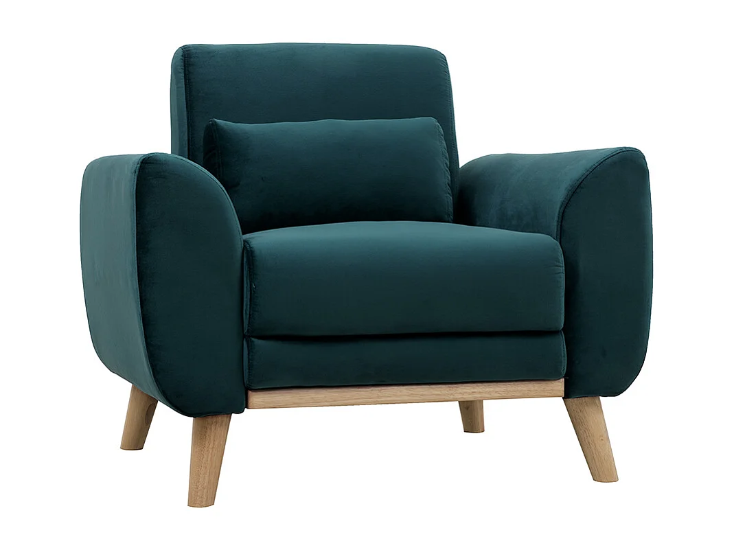Sillón diseño tejido efecto terciopelo azul petróleo y patas roble  EKTOR