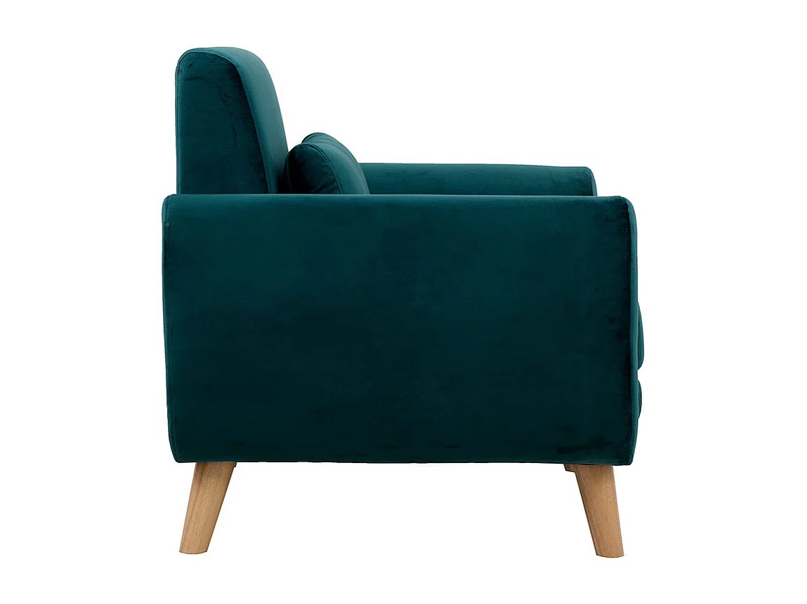 Sillón diseño tejido efecto terciopelo azul petróleo y patas roble  EKTOR