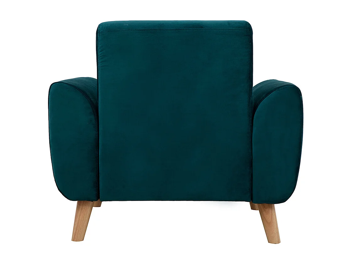 Sillón diseño tejido efecto terciopelo azul petróleo y patas roble  EKTOR