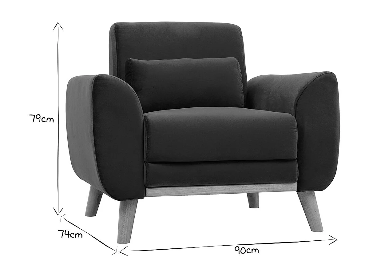 Sillón diseño tejido efecto terciopelo azul petróleo y patas roble  EKTOR