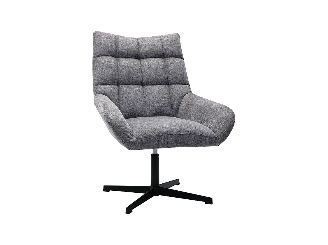 Fauteuil pivotant design en tissu effet velours texuré gris et métal noir KING